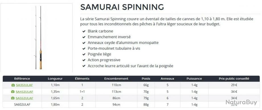 Samurai 1.80 M 1-4 G 602 UL Canne Spinning UL Daiwa 2 Samurai 1.80 M 1-4 G 602 UL Canne Spinning UL Daiwa – Image 2
